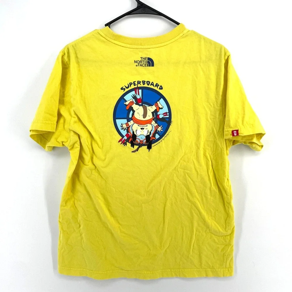 The North Face Flying Superboard‎ Anime Graphic T-Shirt Yellow Slim Mens L FLAW